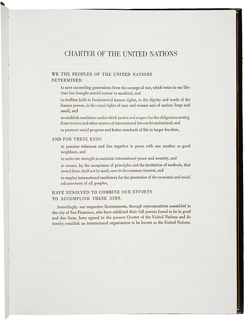 Opening page of the 1945 United Nations Charter, headed Charter of the United Nations and We the Peoples
