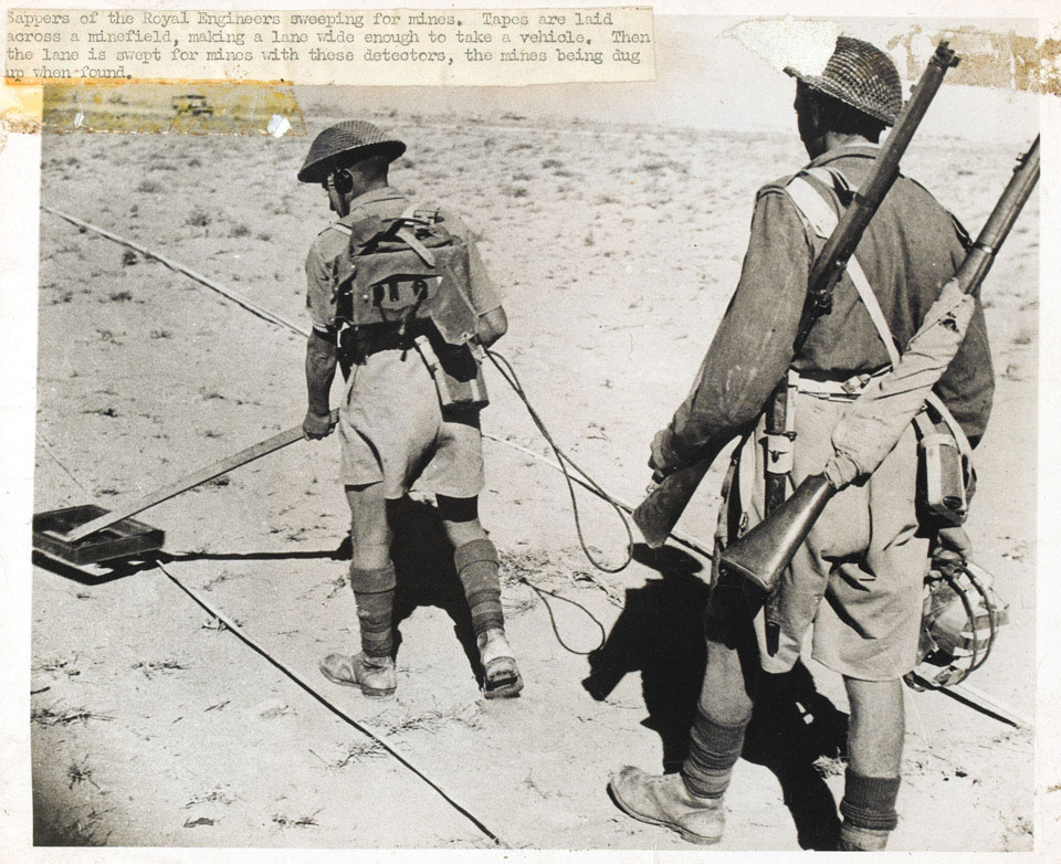 Two Royal Engineers using mine-detection equipment in Egypt in 1942
