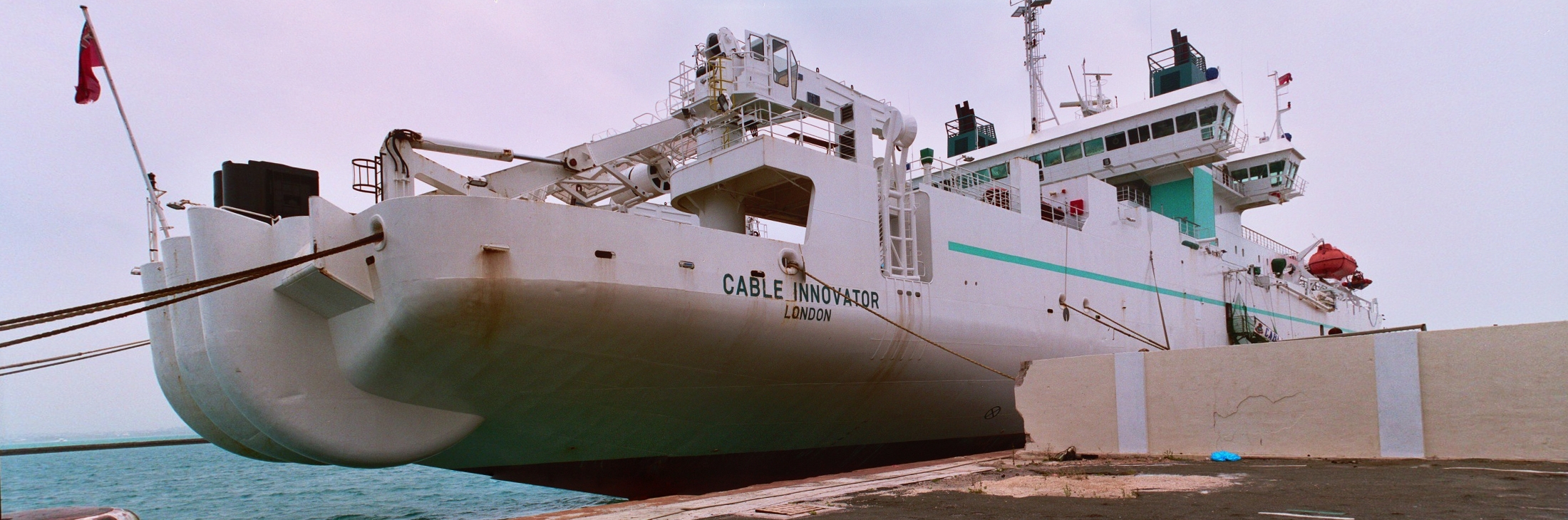 The cable-laying ship Cable Innovator docked at the Royal Naval Dockyard in Bermuda in 2009.