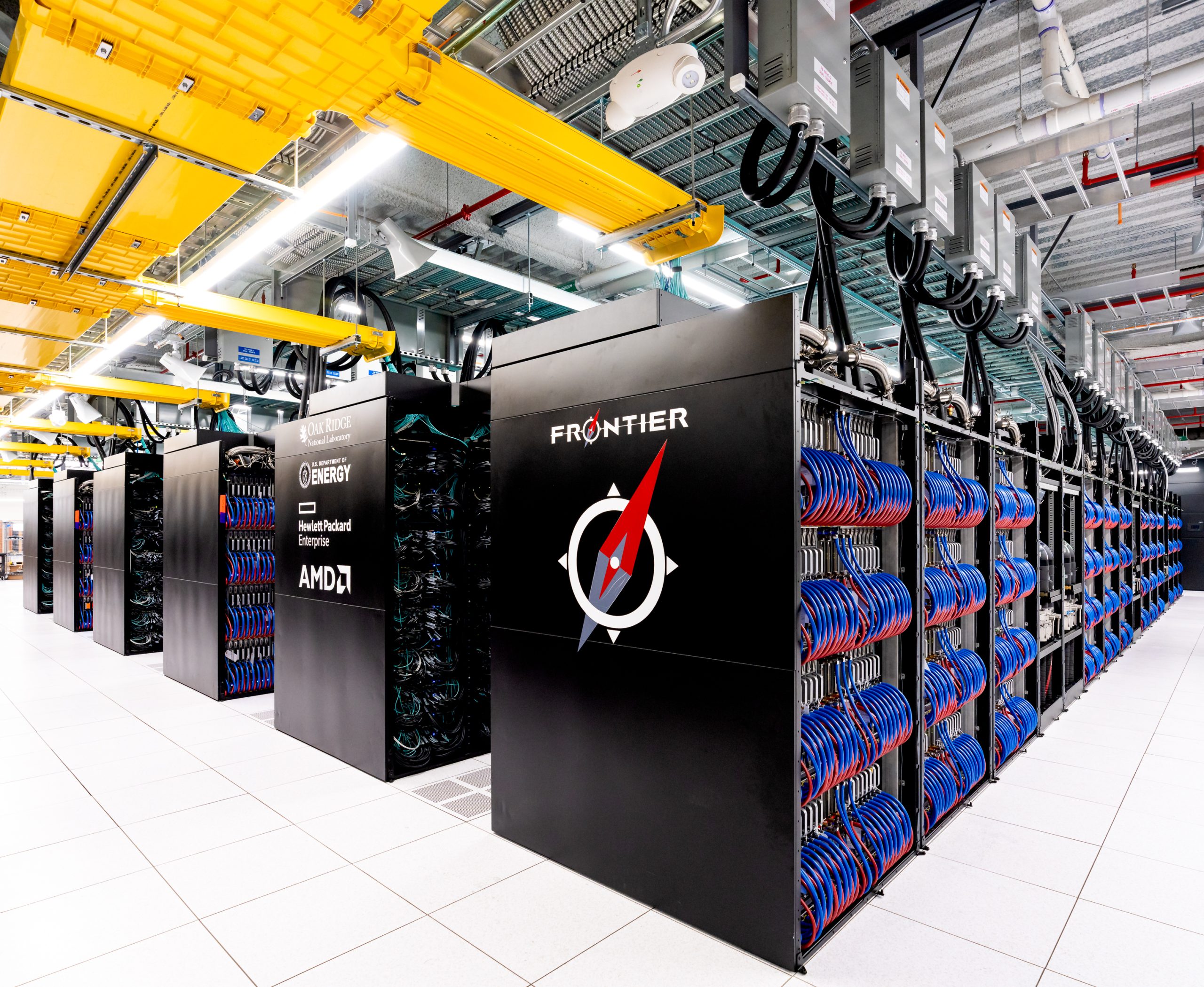 Cabinets of the Frontier supercomputer at Oak Ridge National Laboratory, photographed in 2022.