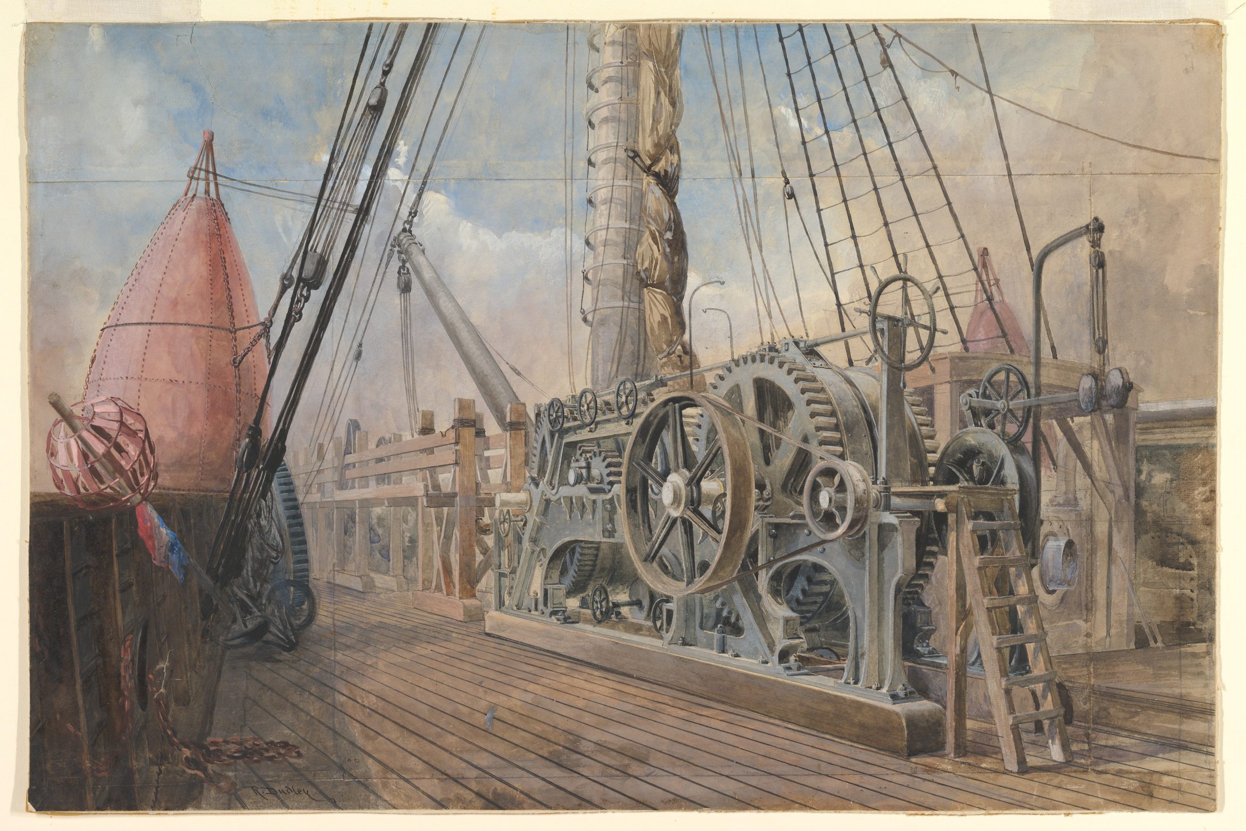 Robert Charles Dudley’s watercolor of cable-handling machinery on the deck of the Great Eastern.