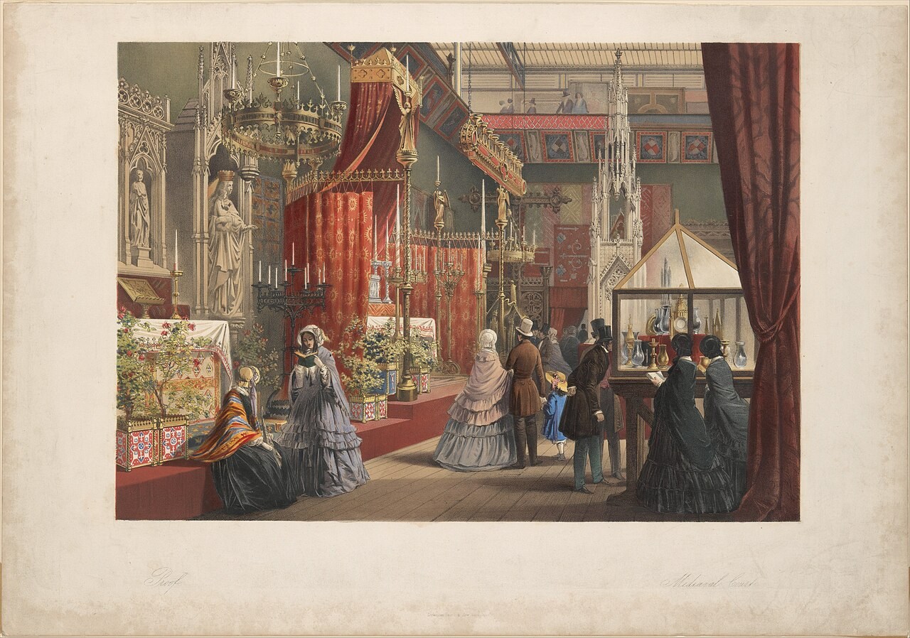 Joseph Nash’s view of ornate Gothic-style objects and displays in the Medieval Court