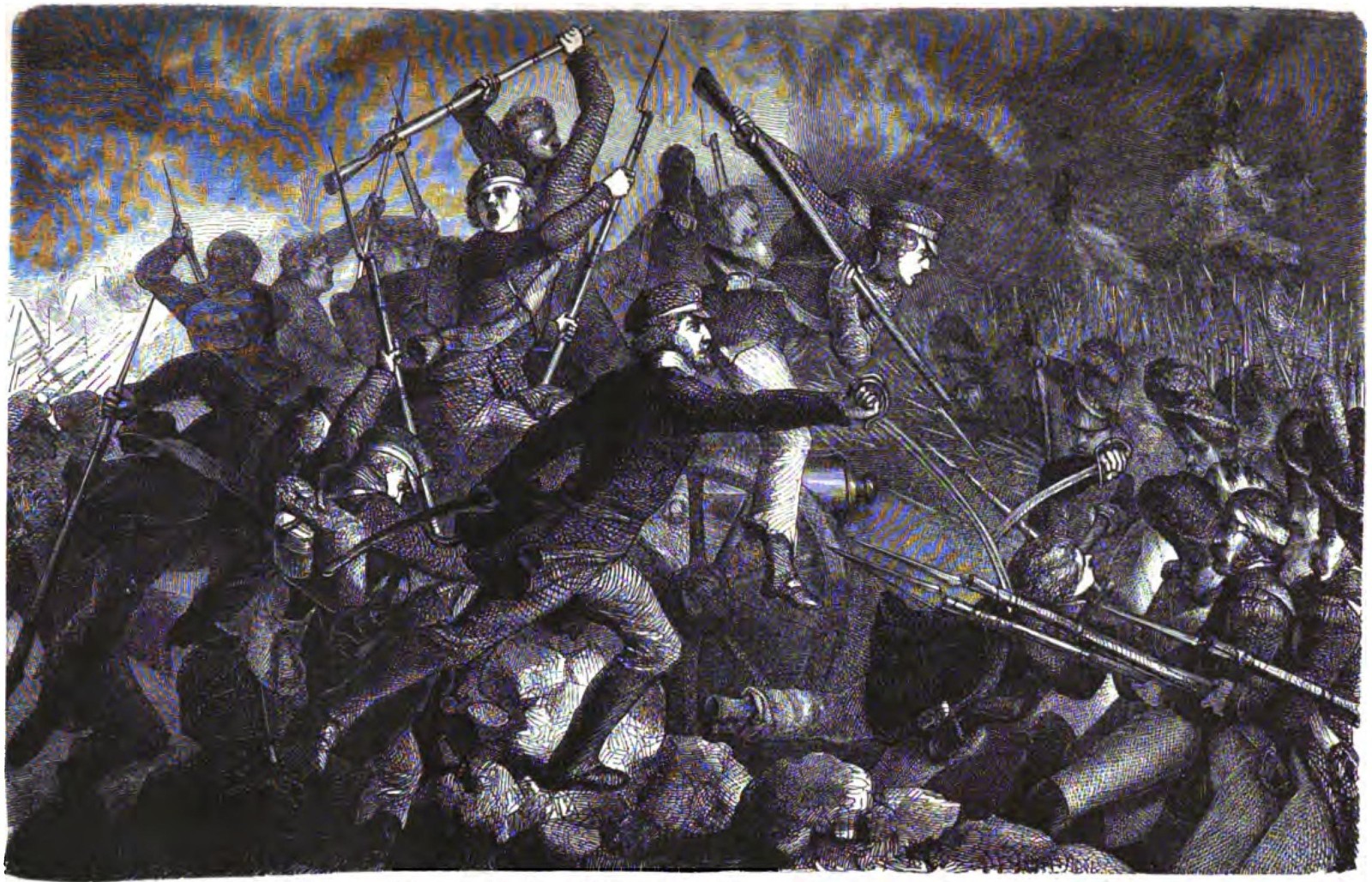 Georg Bleibtreu’s historical illustration of Prussian soldiers fighting among the buildings of Plancenoit